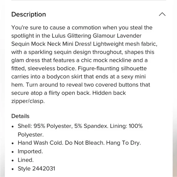 Lulu's Glittering Glamour Lavender Sequin Mock Neck Mini Dress. Small. NWT. - Picture 16 of 16